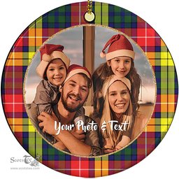 Scottish Buchanan Modern Tartan Ornament - Personalized Two Sided Family Christmas Photo Ceramic Ornament Scottish Plaid Tartan Plaid - ScotsTee - scotstee.com
