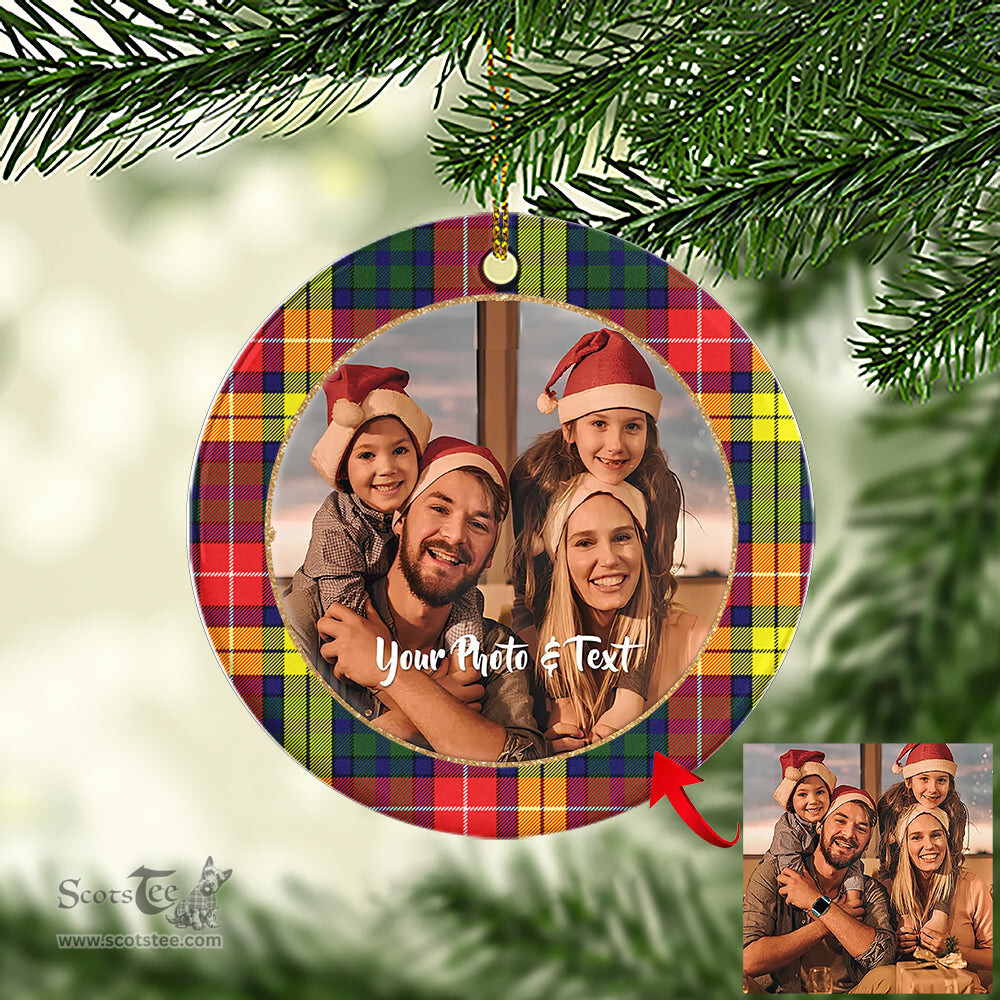 Scottish Buchanan Modern Tartan Ornament - Personalized Two Sided Family Christmas Photo Ceramic Ornament Scottish Plaid Tartan Plaid - ScotsTee - scotstee.com