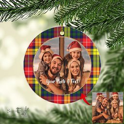 Scottish Buchanan Modern Tartan Ornament - Personalized Two Sided Family Christmas Photo Ceramic Ornament Scottish Plaid Tartan Plaid - ScotsTee - scotstee.com