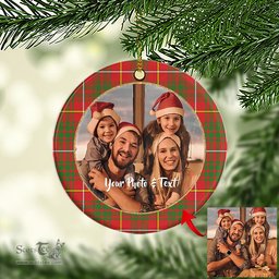 Scottish Bruce Modern Tartan Ornament - Personalized Two Sided Family Christmas Photo Ceramic Ornament Scottish Plaid Tartan Plaid - ScotsTee - scotstee.com