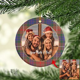Scottish Fraser Hunting Modern Tartan Ornament - Personalized Two Sided Family Christmas Photo Ceramic Ornament Scottish Plaid Tartan Plaid - ScotsTee - scotstee.com