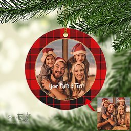 Scottish MacLeod of Raasay Tartan Ornament - Personalized Two Sided Family Christmas Photo Ceramic Ornament Scottish Plaid Tartan Plaid - ScotsTee - scotstee.com