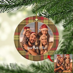 Scottish MacMillan Old Weathered Tartan Ornament - Personalized Two Sided Family Christmas Photo Ceramic Ornament Scottish Plaid Tartan Plaid - ScotsTee - scotstee.com