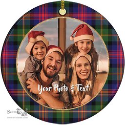 Scottish Logan Modern Tartan Ornament - Personalized Two Sided Family Christmas Photo Ceramic Ornament Scottish Plaid Tartan Plaid - ScotsTee - scotstee.com