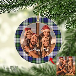 Scottish Gordon Dress Modern Tartan Ornament - Personalized Two Sided Family Christmas Photo Ceramic Ornament Scottish Plaid Tartan Plaid - ScotsTee - scotstee.com