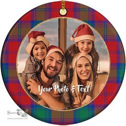 Scottish Lindsay Modern Tartan Ornament - Personalized Two Sided Family Christmas Photo Ceramic Ornament Scottish Plaid Tartan Plaid - ScotsTee - scotstee.com