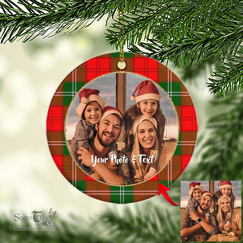 Scottish Lennox Modern Tartan Ornament - Personalized Two Sided Family Christmas Photo Ceramic Ornament Scottish Plaid Tartan Plaid - ScotsTee - scotstee.com