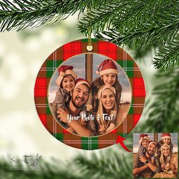 Scottish Lennox Modern Tartan Ornament - Personalized Two Sided Family Christmas Photo Ceramic Ornament Scottish Plaid Tartan Plaid - ScotsTee - scotstee.com