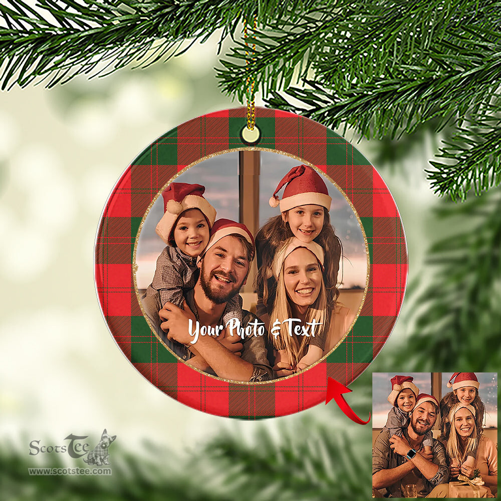 Scottish Erskine Modern Tartan Ornament - Personalized Two Sided Family Christmas Photo Ceramic Ornament Scottish Plaid Tartan Plaid - ScotsTee - scotstee.com