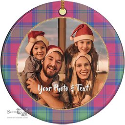 Scottish Lindsay Ancient Tartan Ornament - Personalized Two Sided Family Christmas Photo Ceramic Ornament Scottish Plaid Tartan Plaid - ScotsTee - scotstee.com