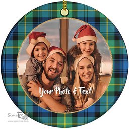 Scottish Gordon Ancient Tartan Ornament - Personalized Two Sided Family Christmas Photo Ceramic Ornament Scottish Plaid Tartan Plaid - ScotsTee - scotstee.com