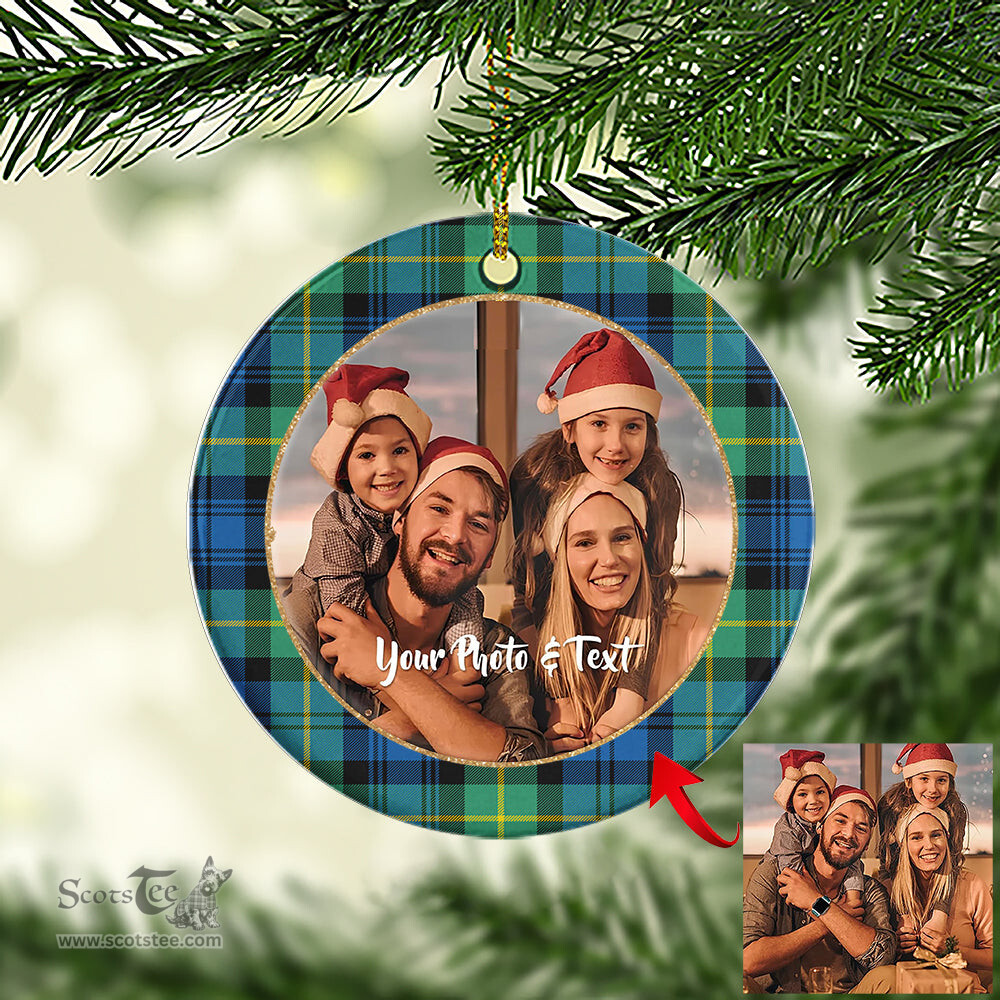 Scottish Gordon Ancient Tartan Ornament - Personalized Two Sided Family Christmas Photo Ceramic Ornament Scottish Plaid Tartan Plaid - ScotsTee - scotstee.com