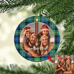 Scottish Gordon Ancient Tartan Ornament - Personalized Two Sided Family Christmas Photo Ceramic Ornament Scottish Plaid Tartan Plaid - ScotsTee - scotstee.com