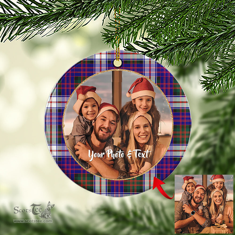 Scottish MacDonald Dress Modern Tartan Ornament - Personalized Two Sided Family Christmas Photo Ceramic Ornament Scottish Plaid Tartan Plaid - ScotsTee - scotstee.com