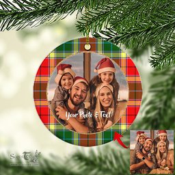 Scottish Gibbs Tartan Ornament - Personalized Two Sided Family Christmas Photo Ceramic Ornament Scottish Plaid Tartan Plaid - ScotsTee - scotstee.com