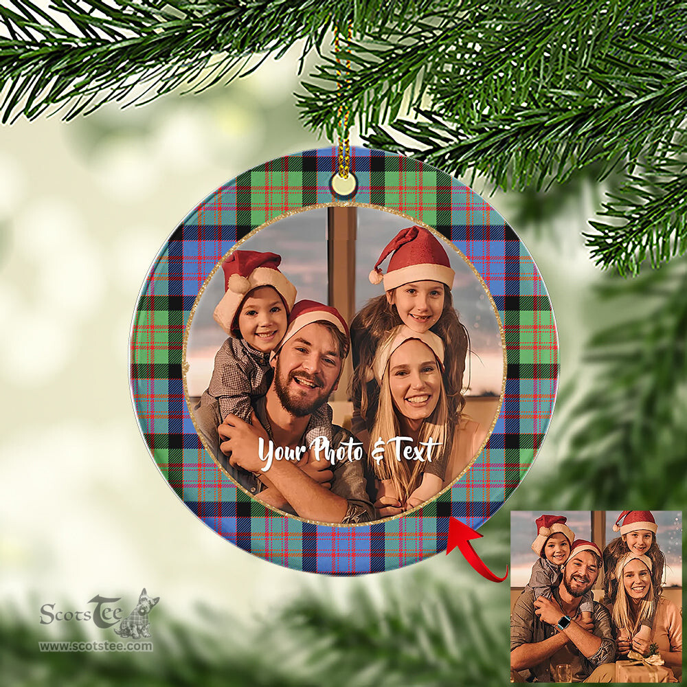 Scottish MacDonald Ancient Tartan Ornament - Personalized Two Sided Family Christmas Photo Ceramic Ornament Scottish Plaid Tartan Plaid - ScotsTee - scotstee.com