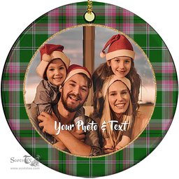Scottish Gray Hunting Tartan Ornament - Personalized Two Sided Family Christmas Photo Ceramic Ornament Scottish Plaid Tartan Plaid - ScotsTee - scotstee.com