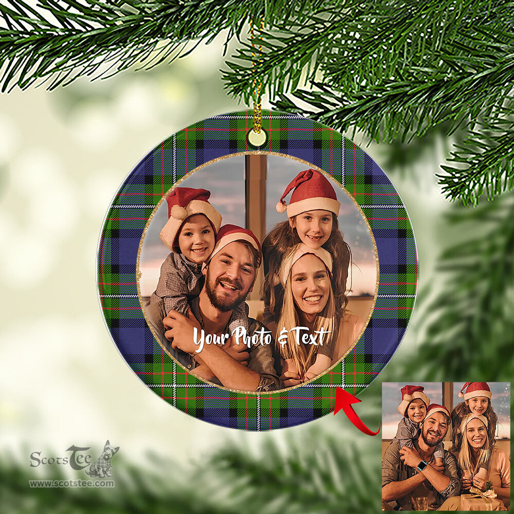 Scottish Fergusson Modern Tartan Ornament - Personalized Two Sided Family Christmas Photo Ceramic Ornament Scottish Plaid Tartan Plaid - ScotsTee - scotstee.com