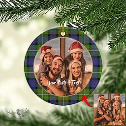 Scottish Fergusson Modern Tartan Ornament - Personalized Two Sided Family Christmas Photo Ceramic Ornament Scottish Plaid Tartan Plaid - ScotsTee - scotstee.com