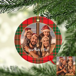 Scottish MacAulay Modern Tartan Ornament - Personalized Two Sided Family Christmas Photo Ceramic Ornament Scottish Plaid Tartan Plaid - ScotsTee - scotstee.com
