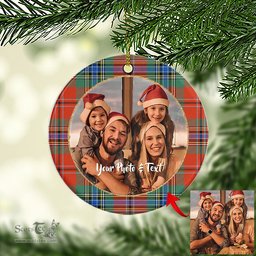 Scottish MacLean of Duart Ancient Tartan Ornament - Personalized Two Sided Family Christmas Photo Ceramic Ornament Scottish Plaid Tartan Plaid - ScotsTee - scotstee.com