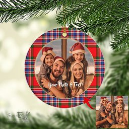 Scottish MacFarlane Modern Tartan Ornament - Personalized Two Sided Family Christmas Photo Ceramic Ornament Scottish Plaid Tartan Plaid - ScotsTee - scotstee.com