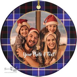 Scottish Dunlop Modern Tartan Ornament - Personalized Two Sided Family Christmas Photo Ceramic Ornament Scottish Plaid Tartan Plaid - ScotsTee - scotstee.com
