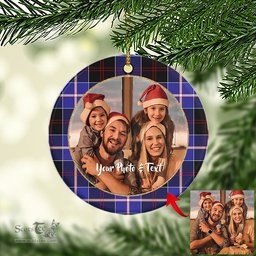 Scottish Dunlop Modern Tartan Ornament - Personalized Two Sided Family Christmas Photo Ceramic Ornament Scottish Plaid Tartan Plaid - ScotsTee - scotstee.com