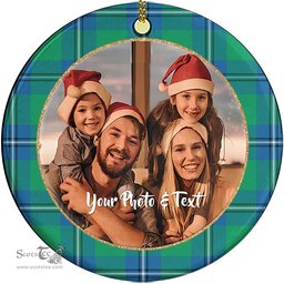 Scottish Irvine Ancient Tartan Ornament - Personalized Two Sided Family Christmas Photo Ceramic Ornament Scottish Plaid Tartan Plaid - ScotsTee - scotstee.com
