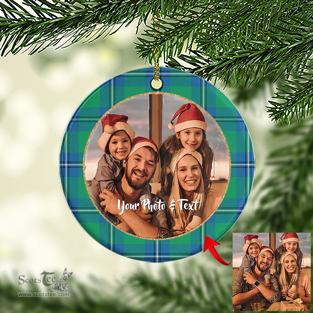 Scottish Irvine Ancient Tartan Ornament - Personalized Two Sided Family Christmas Photo Ceramic Ornament Scottish Plaid Tartan Plaid - ScotsTee - scotstee.com