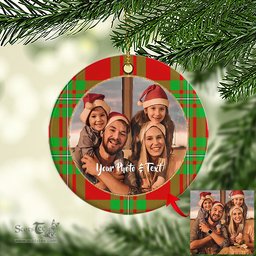 Scottish MacGregor Modern Tartan Ornament - Personalized Two Sided Family Christmas Photo Ceramic Ornament Scottish Plaid Tartan Plaid - ScotsTee - scotstee.com