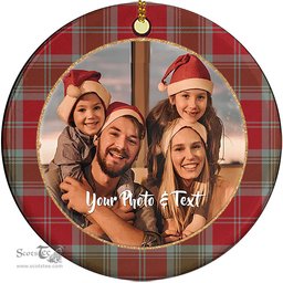 Scottish Lindsay Weathered Tartan Ornament - Personalized Two Sided Family Christmas Photo Ceramic Ornament Scottish Plaid Tartan Plaid - ScotsTee - scotstee.com