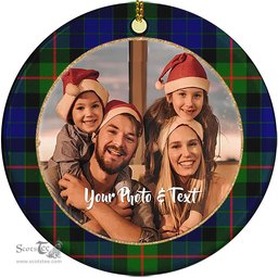 Scottish Gunn Modern Tartan Ornament - Personalized Two Sided Family Christmas Photo Ceramic Ornament Scottish Plaid Tartan Plaid - ScotsTee - scotstee.com