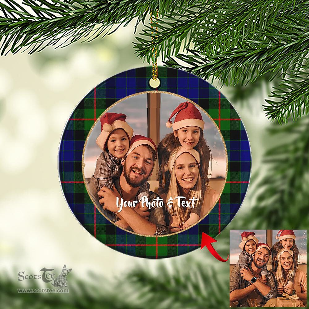 Scottish Gunn Modern Tartan Ornament - Personalized Two Sided Family Christmas Photo Ceramic Ornament Scottish Plaid Tartan Plaid - ScotsTee - scotstee.com