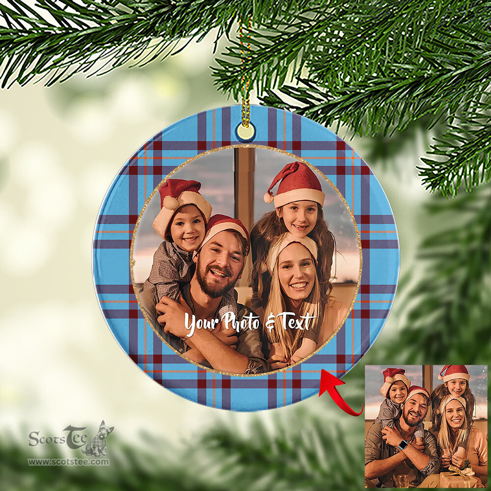 Scottish Elliot Ancient Tartan Ornament - Personalized Two Sided Family Christmas Photo Ceramic Ornament Scottish Plaid Tartan Plaid - ScotsTee - scotstee.com