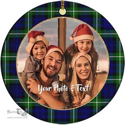 Scottish Lamont Modern Tartan Ornament - Personalized Two Sided Family Christmas Photo Ceramic Ornament Scottish Plaid Tartan Plaid - ScotsTee - scotstee.com