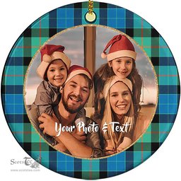 Scottish Gunn Ancient Tartan Ornament - Personalized Two Sided Family Christmas Photo Ceramic Ornament Scottish Plaid Tartan Plaid - ScotsTee - scotstee.com