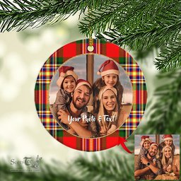 Scottish MacGill Modern Tartan Ornament - Personalized Two Sided Family Christmas Photo Ceramic Ornament Scottish Plaid Tartan Plaid - ScotsTee - scotstee.com