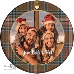 Scottish Kennedy Weathered Tartan Ornament - Personalized Two Sided Family Christmas Photo Ceramic Ornament Scottish Plaid Tartan Plaid - ScotsTee - scotstee.com