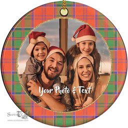 Scottish Grant Ancient Tartan Ornament - Personalized Two Sided Family Christmas Photo Ceramic Ornament Scottish Plaid Tartan Plaid - ScotsTee - scotstee.com