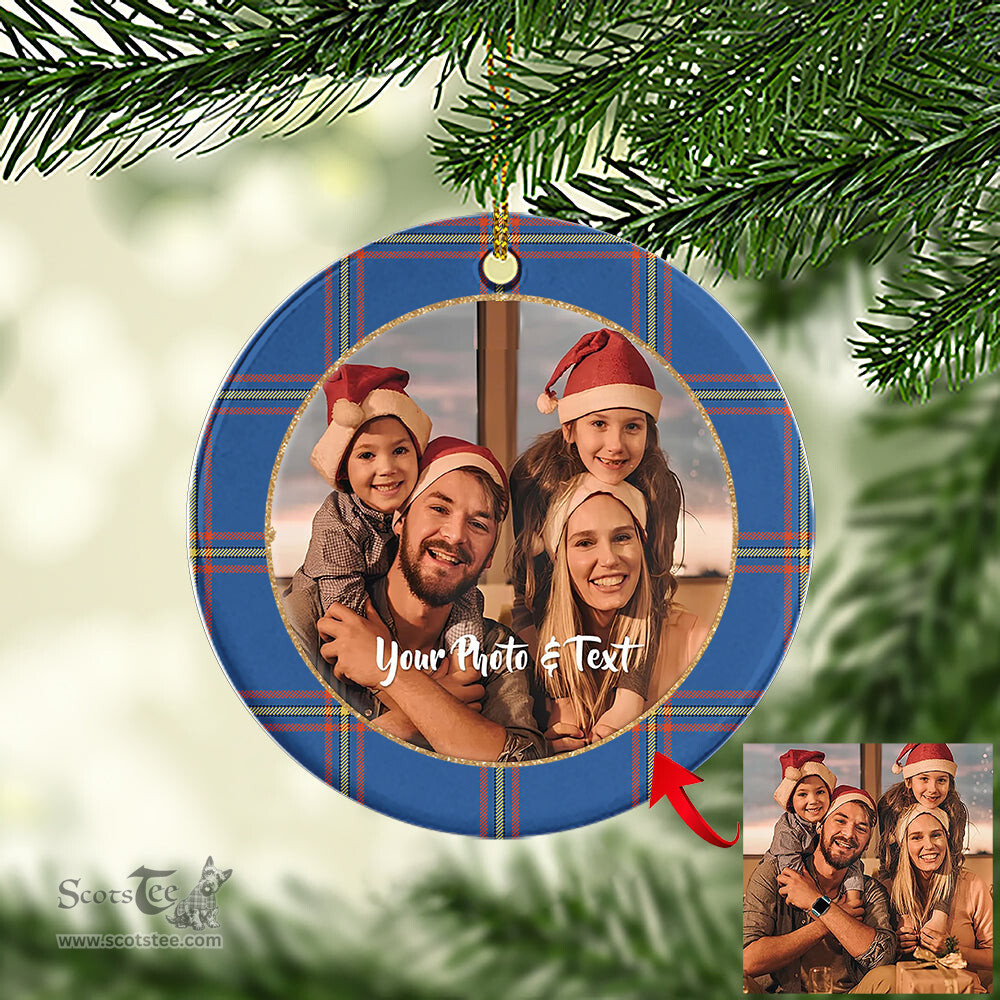 Scottish MacLaine of Loch Buie Hunting Ancient Tartan Ornament - Personalized Two Sided Family Christmas Photo Ceramic Ornament Scottish Plaid Tartan Plaid - ScotsTee - scotstee.com