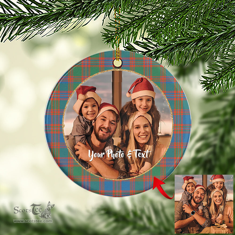 Scottish MacIntyre Ancient Tartan Ornament - Personalized Two Sided Family Christmas Photo Ceramic Ornament Scottish Plaid Tartan Plaid - ScotsTee - scotstee.com