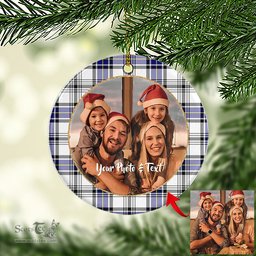 Scottish Hannay Modern Tartan Ornament - Personalized Two Sided Family Christmas Photo Ceramic Ornament Scottish Plaid Tartan Plaid - ScotsTee - scotstee.com