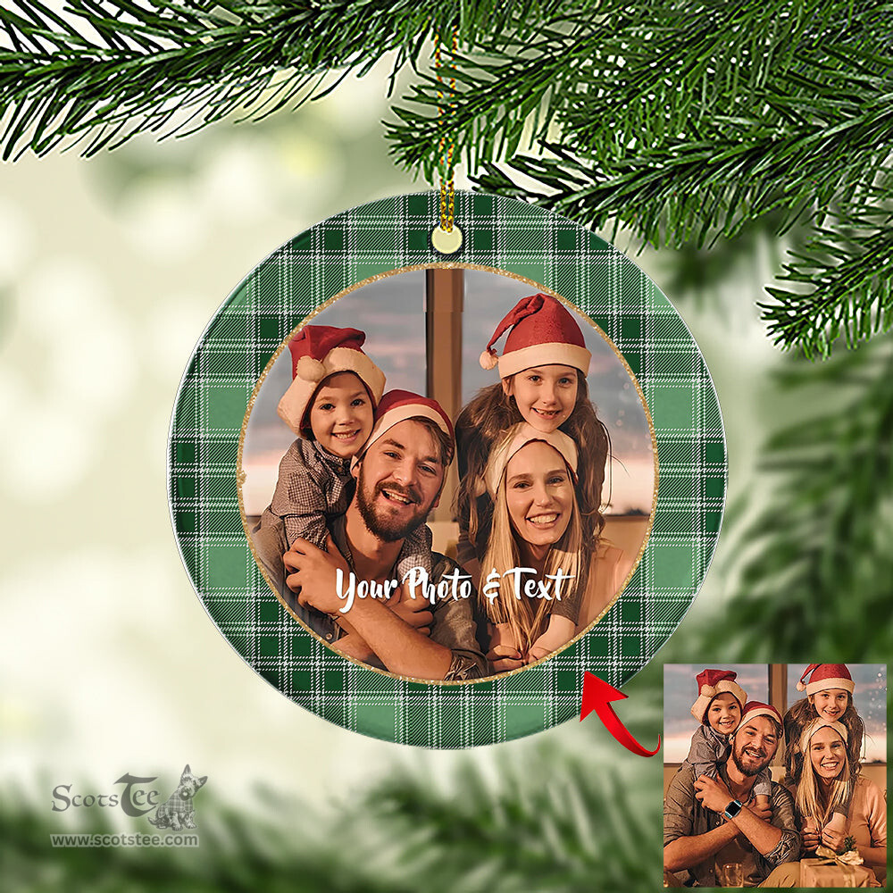 Scottish MacDonald Lord of the Isles Hunting Tartan Ornament - Personalized Two Sided Family Christmas Photo Ceramic Ornament Scottish Plaid Tartan Plaid - ScotsTee - scotstee.com