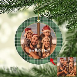 Scottish MacDonald Lord of the Isles Hunting Tartan Ornament - Personalized Two Sided Family Christmas Photo Ceramic Ornament Scottish Plaid Tartan Plaid - ScotsTee - scotstee.com