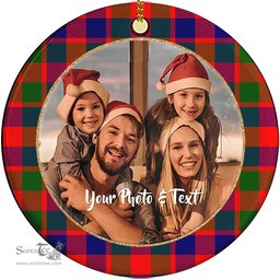Scottish Gow Modern Tartan Ornament - Personalized Two Sided Family Christmas Photo Ceramic Ornament Scottish Plaid Tartan Plaid - ScotsTee - scotstee.com