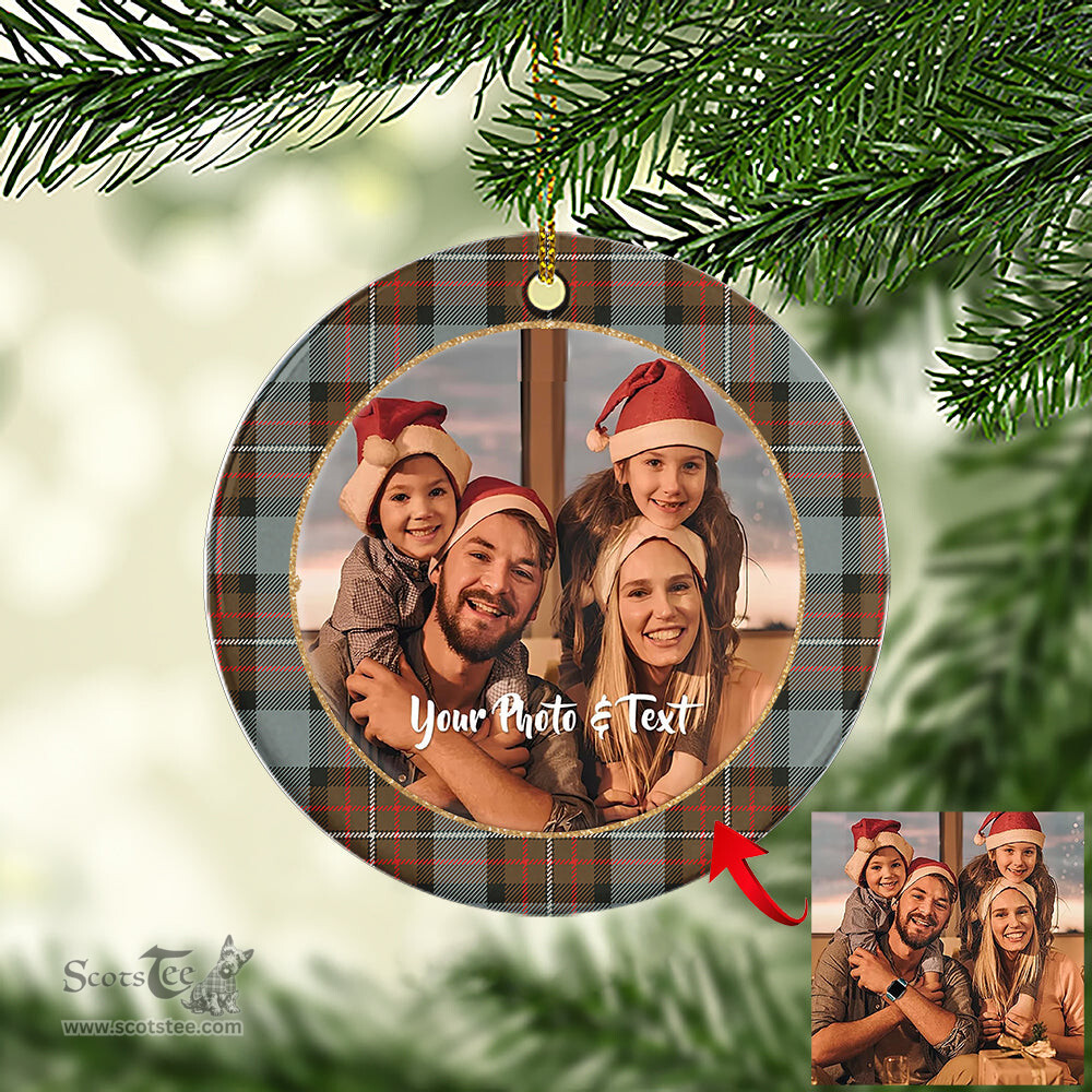 Scottish Fergusson Weathered Tartan Ornament - Personalized Two Sided Family Christmas Photo Ceramic Ornament Scottish Plaid Tartan Plaid - ScotsTee - scotstee.com