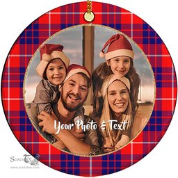 Scottish Hamilton Modern Tartan Ornament - Personalized Two Sided Family Christmas Photo Ceramic Ornament Scottish Plaid Tartan Plaid - ScotsTee - scotstee.com