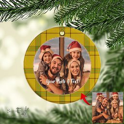 Scottish Houston Tartan Ornament - Personalized Two Sided Family Christmas Photo Ceramic Ornament Scottish Plaid Tartan Plaid - ScotsTee - scotstee.com