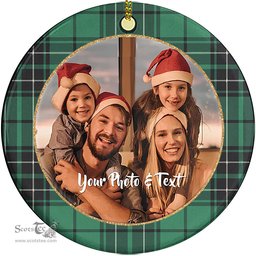 Scottish MacLean Hunting Ancient Tartan Ornament - Personalized Two Sided Family Christmas Photo Ceramic Ornament Scottish Plaid Tartan Plaid - ScotsTee - scotstee.com
